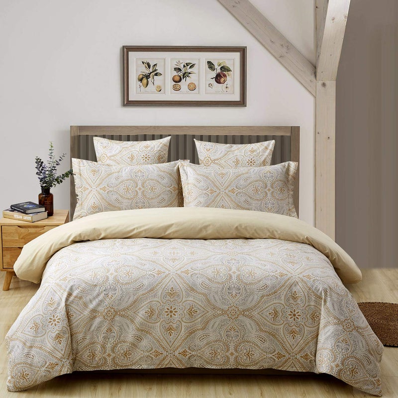 FADFAY Duvet Cover Set Queen Size Paisley Bedding 100% Cotton Ultra Soft Gold Classy Luxurious Bedding with Hidden Zipper Closure 3 Pieces, 1Duvet Cover & 2Pillowcases - Image 2